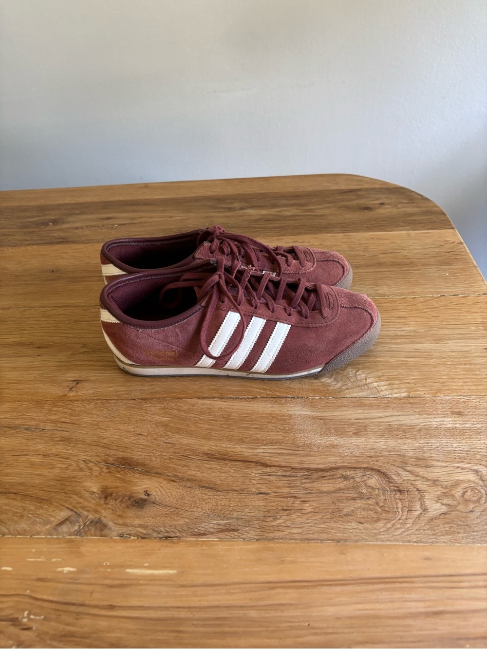 adidas women’s Maroon Suede Sneakers with White Stripes. Women size 9 - Picture 3 of 5
